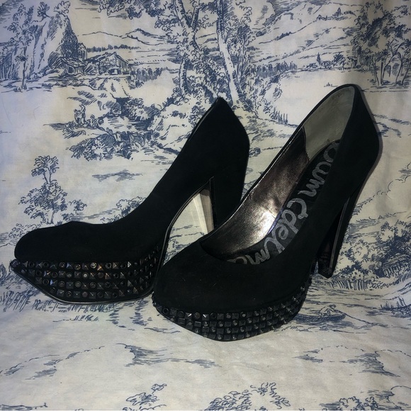 Sam Edelman ‘York’ Black Suede Studded Platform Pumps Size 10. - Picture 4 of 10